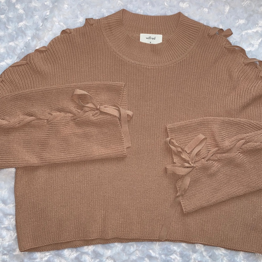 Wilfred Brown Tan Crop Braided Sweater Medium